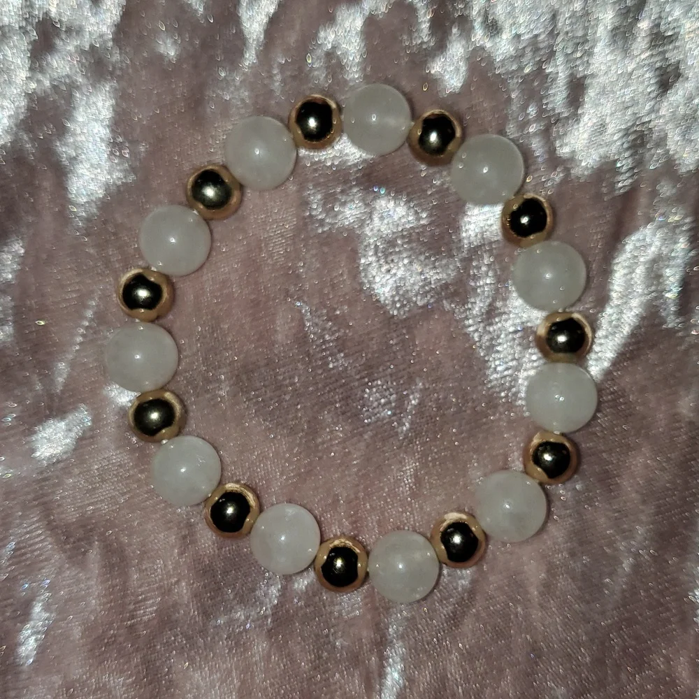 ROSE QUARTZ & Gold Bead Handmade Healing Stretch Bracelet Christmas Gift In Box - Picture 6 of 8